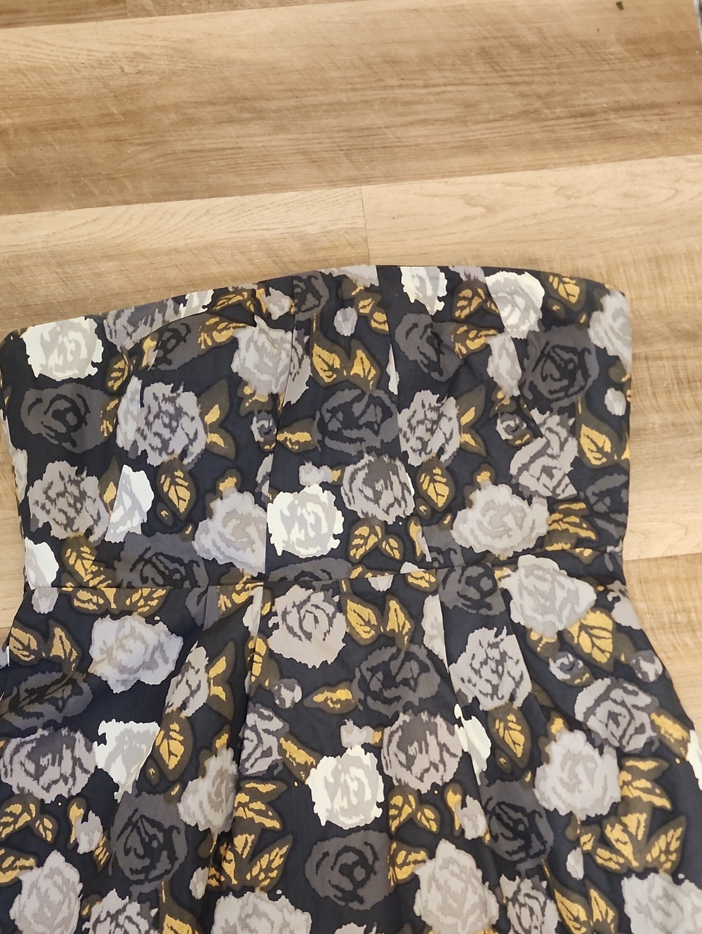 J.Crew Strapless Floral Jacquard Dress Black Gold Rose Print Party Cocktail - Picture 2 of 10